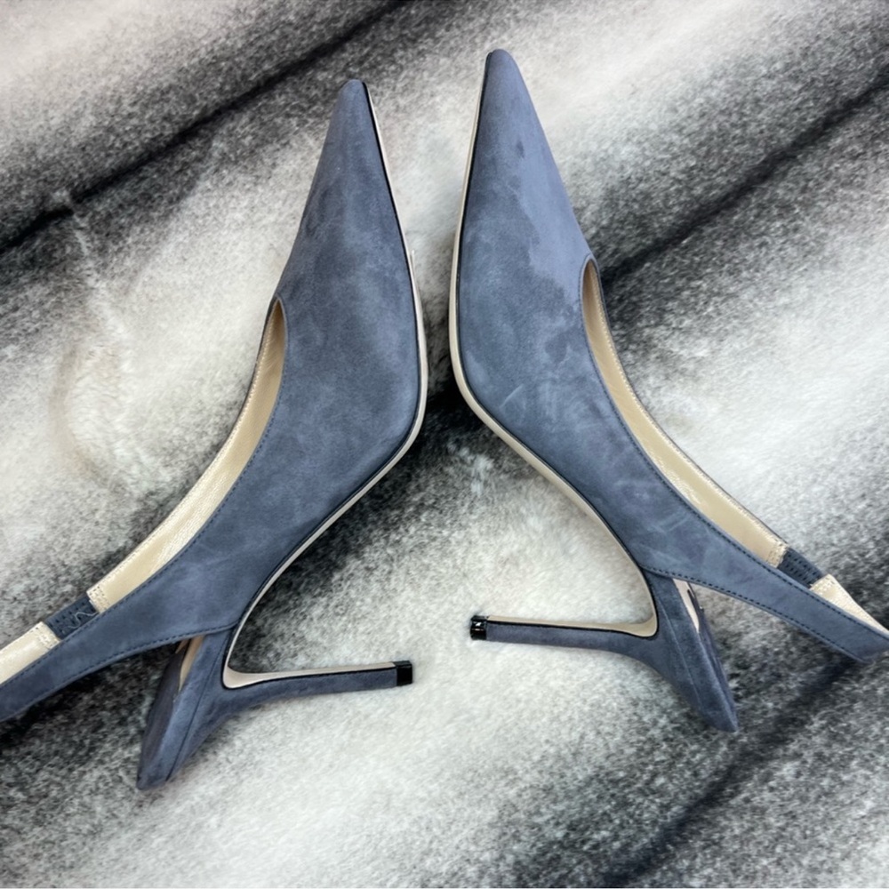 Jimmy Choo Ivy 85 mm Dusk Grey Suede Point Toe Slingback Heels - Picture 5 of 10